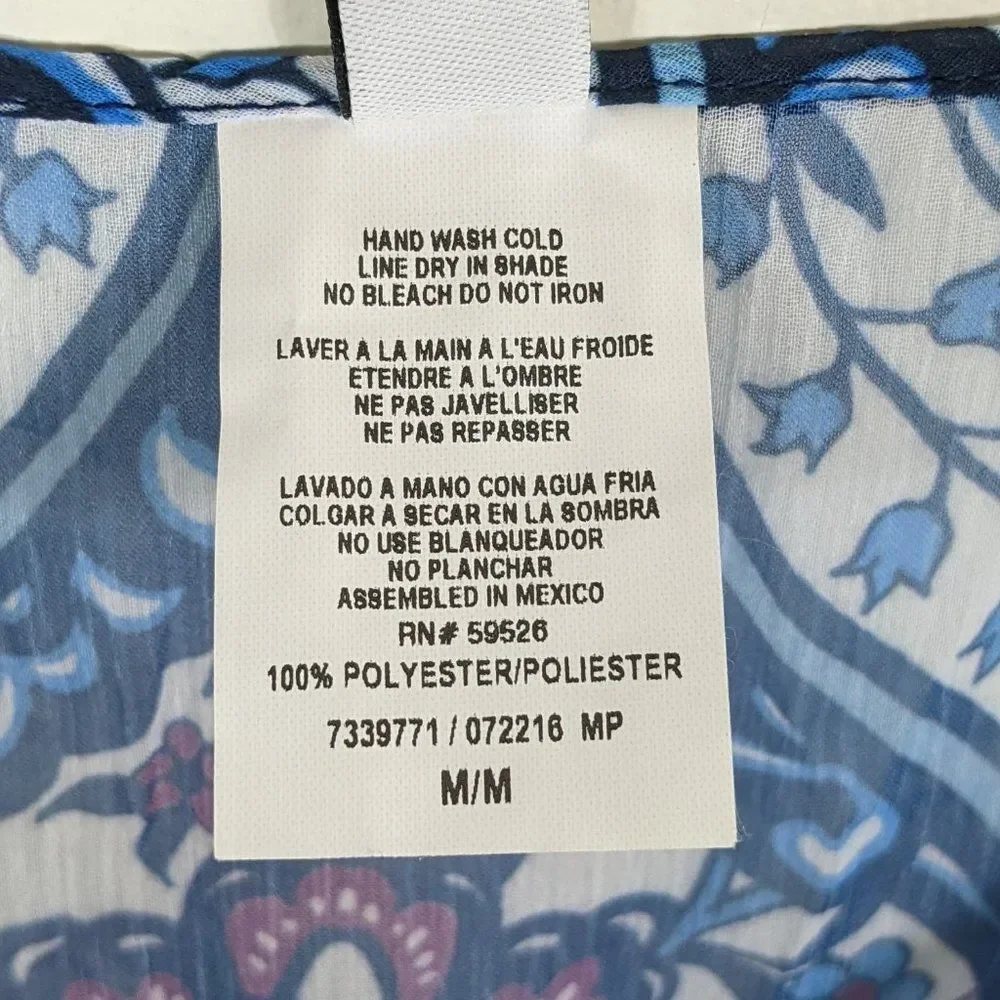 Becca by Rebecca Virtue Swimsuit Cover-Up Blue White Sheer Lotus Flower Medium